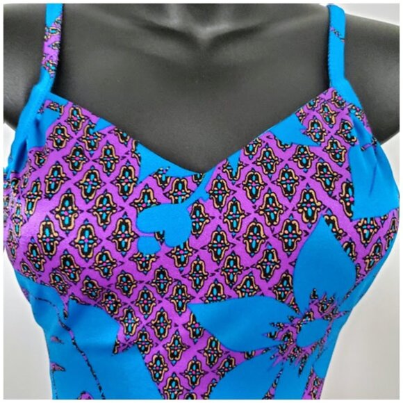 Vintage PERFECTION FIT by ROXANNE One-Piece Swimsuit Bold Tropical Print Size S - Picture 5 of 15